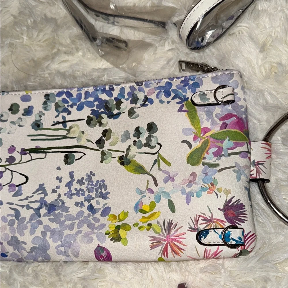 INC International Concepts White Floral Crossbody Wristlet with Ring